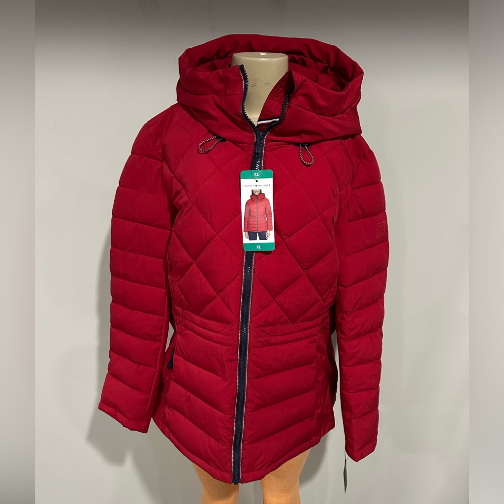 Tommy Hilfiger Coat Size Xl Women Hooded Puffer New With Tags Red